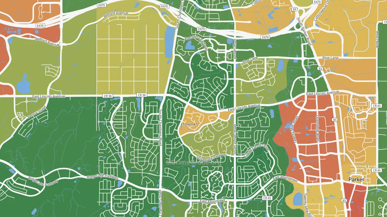 Stonegate, CO Map of Vandalism Rates