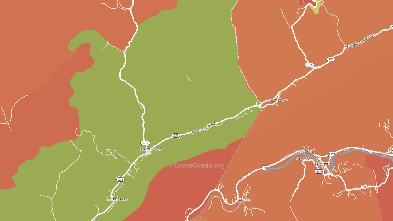 Stoney Fork, KY Map of Vandalism Rates