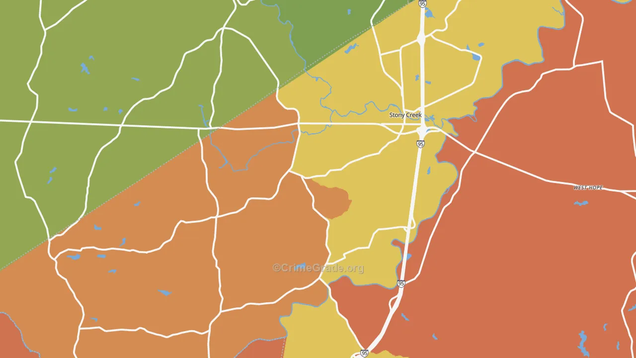 Stony Creek, VA Map of Vandalism Rates