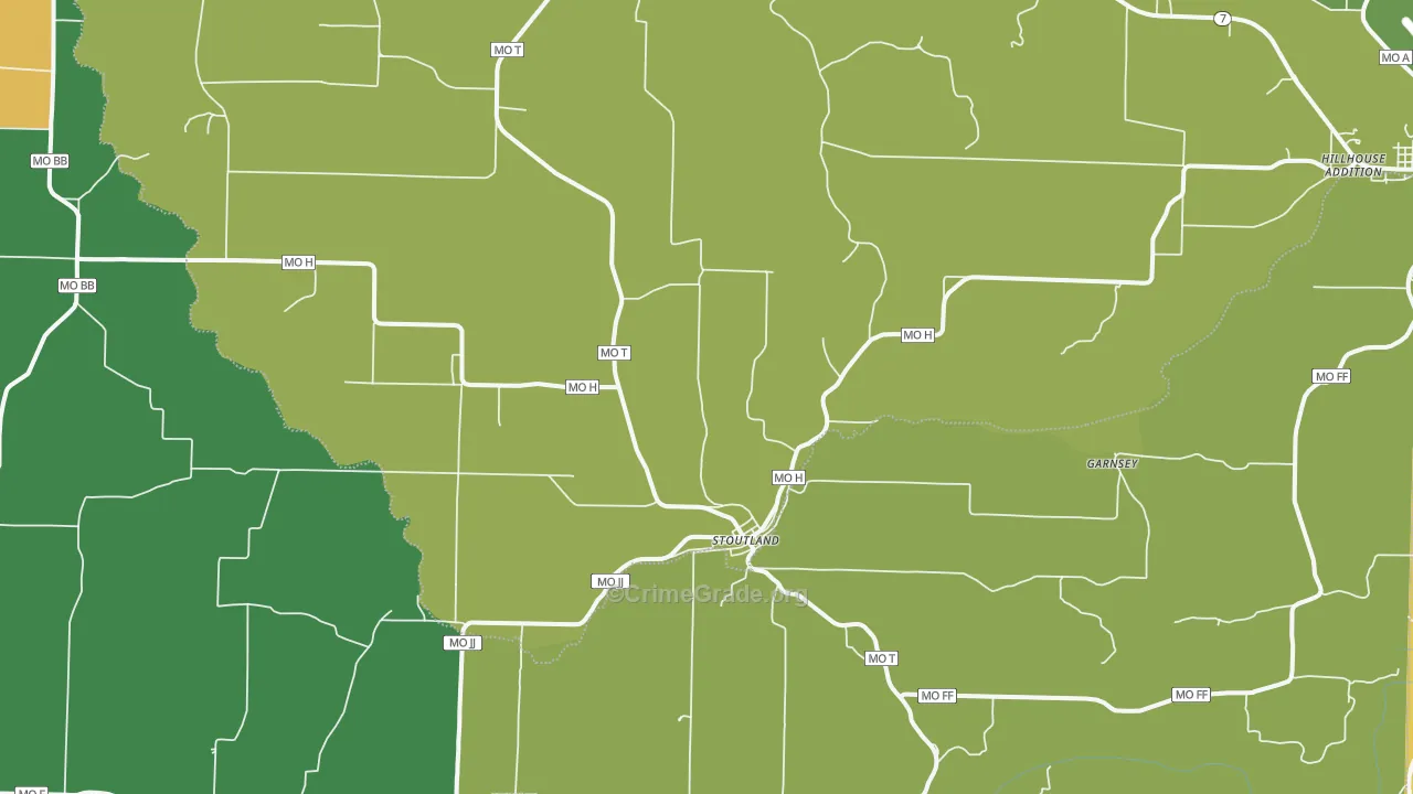 Stoutland, MO Map of Vandalism Rates