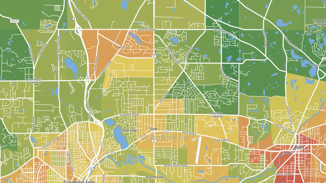 Stow, OH Map of Vandalism Rates