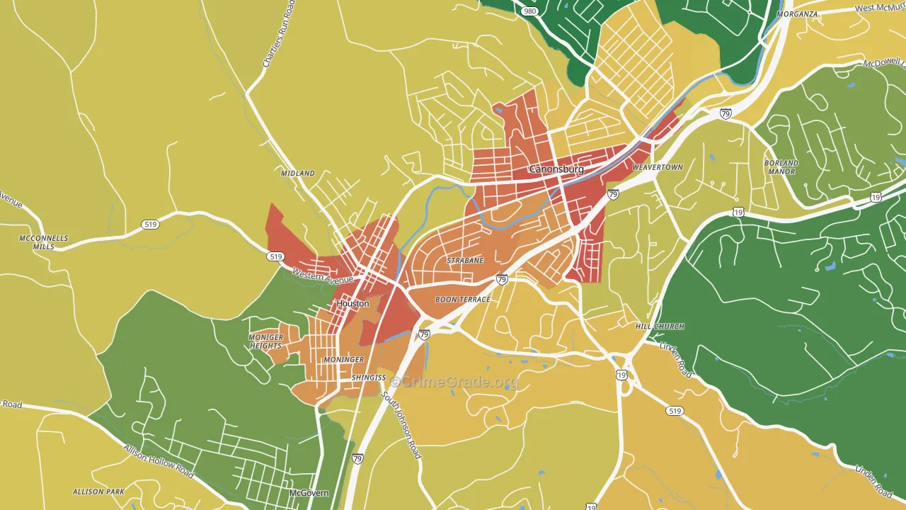Strabane, PA Map of Vandalism Rates