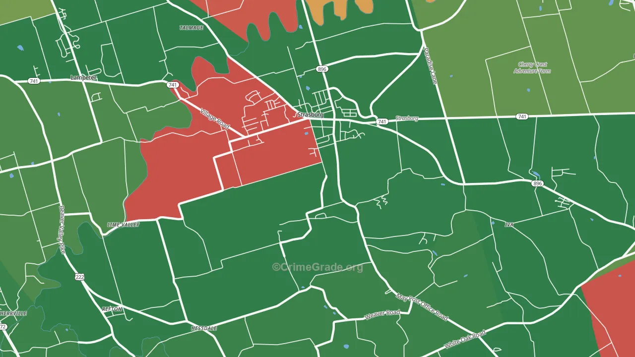 Strasburg, PA Map of Vandalism Rates