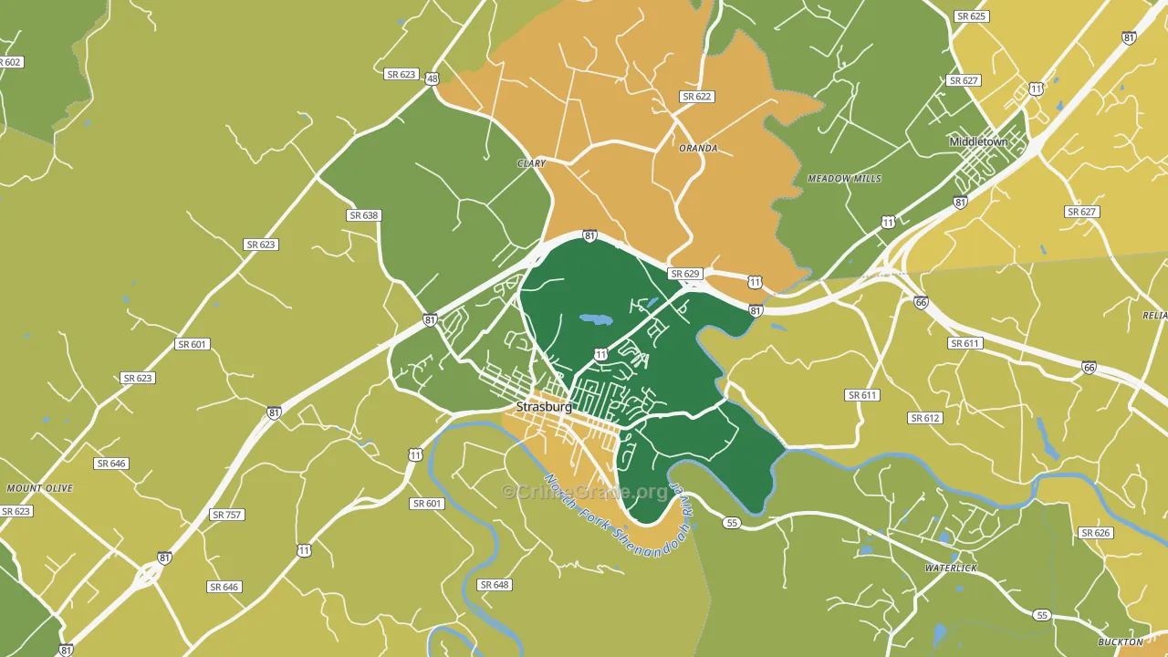 Strasburg, VA Map of Vandalism Rates