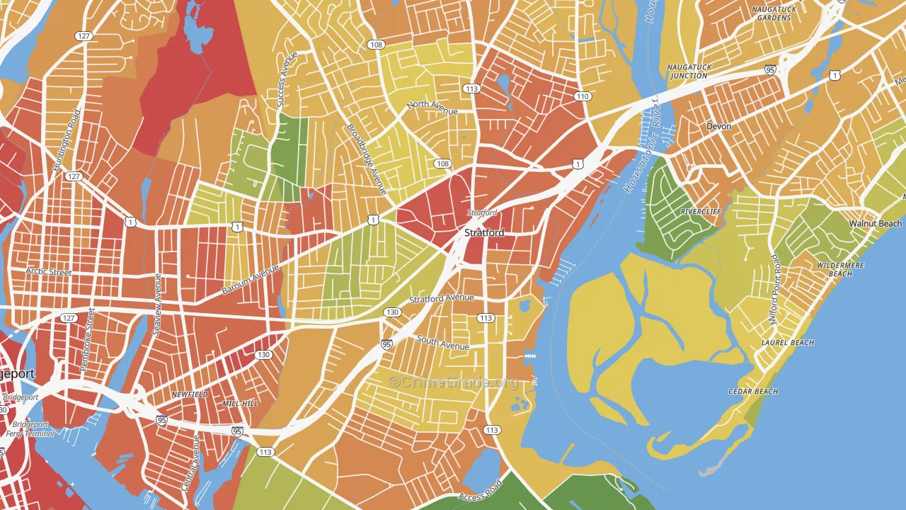 Stratford Center Historic District, Stratford, CT Map of Vandalism Rates
