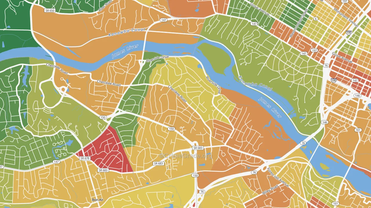 Stratford Hills, Richmond, VA Map of Vandalism Rates