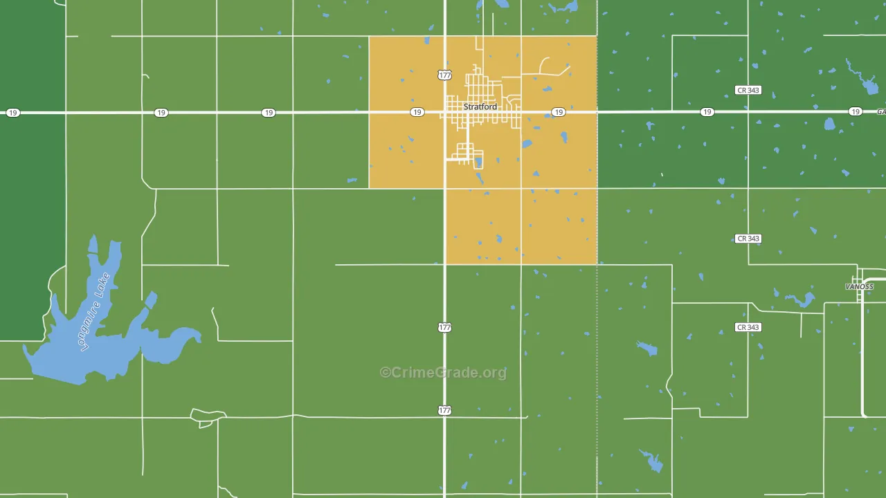 Stratford, OK Map of Vandalism Rates