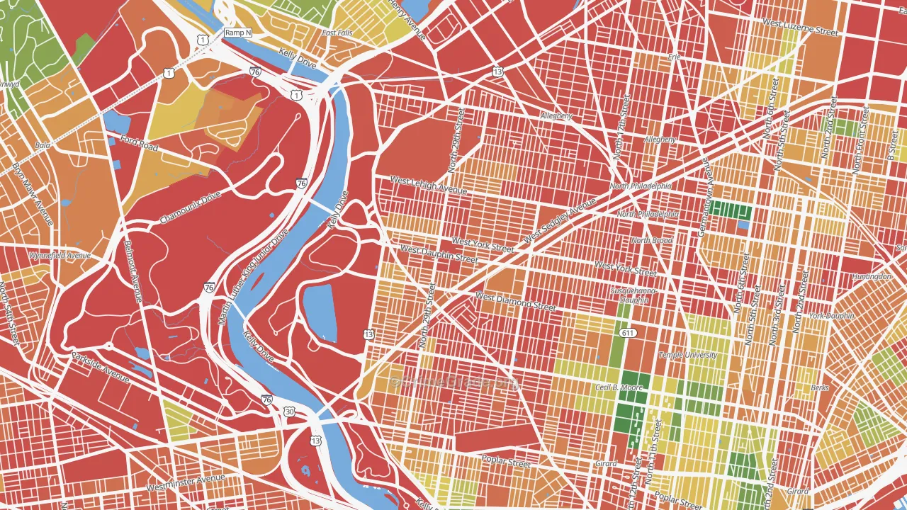 Strawberry Mansion, Philadelphia, PA Map of Vandalism Rates