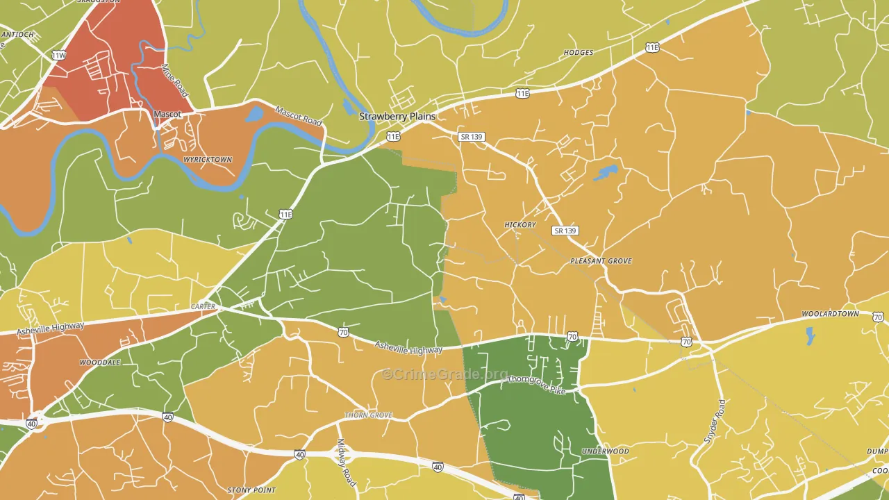 Strawberry Plains, TN Map of Vandalism Rates