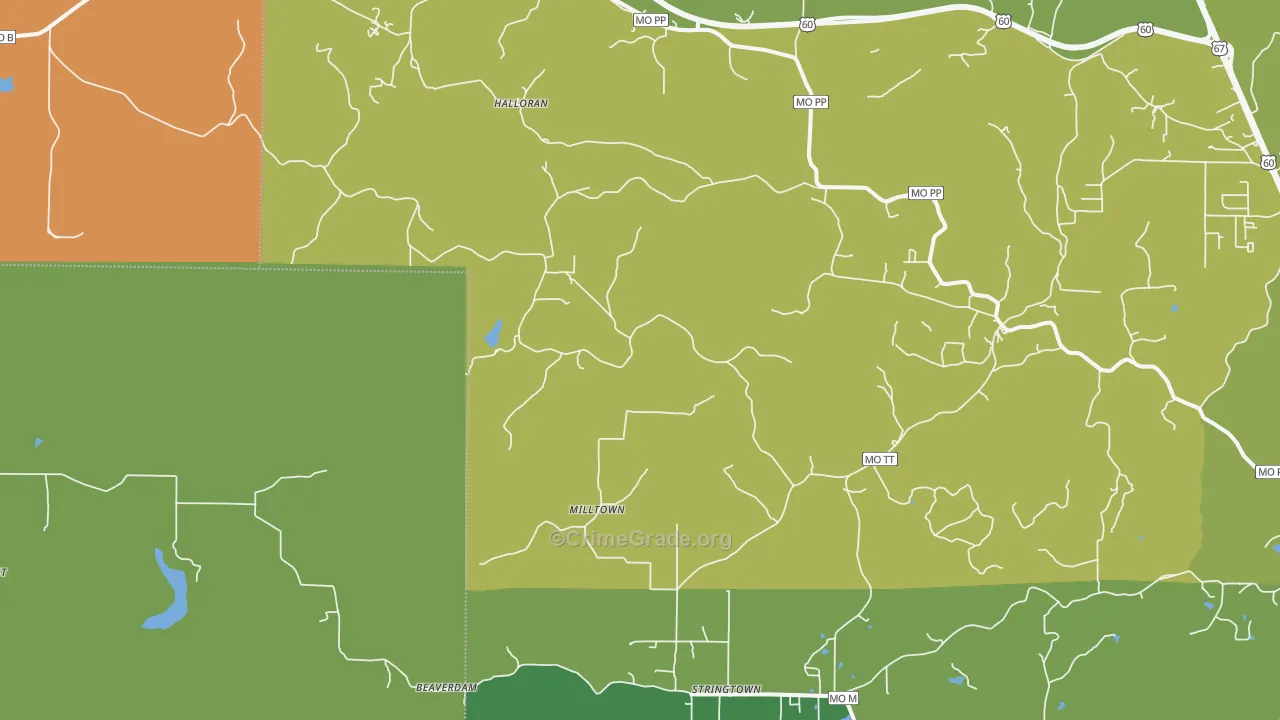 Stringtown, MO Map of Vandalism Rates