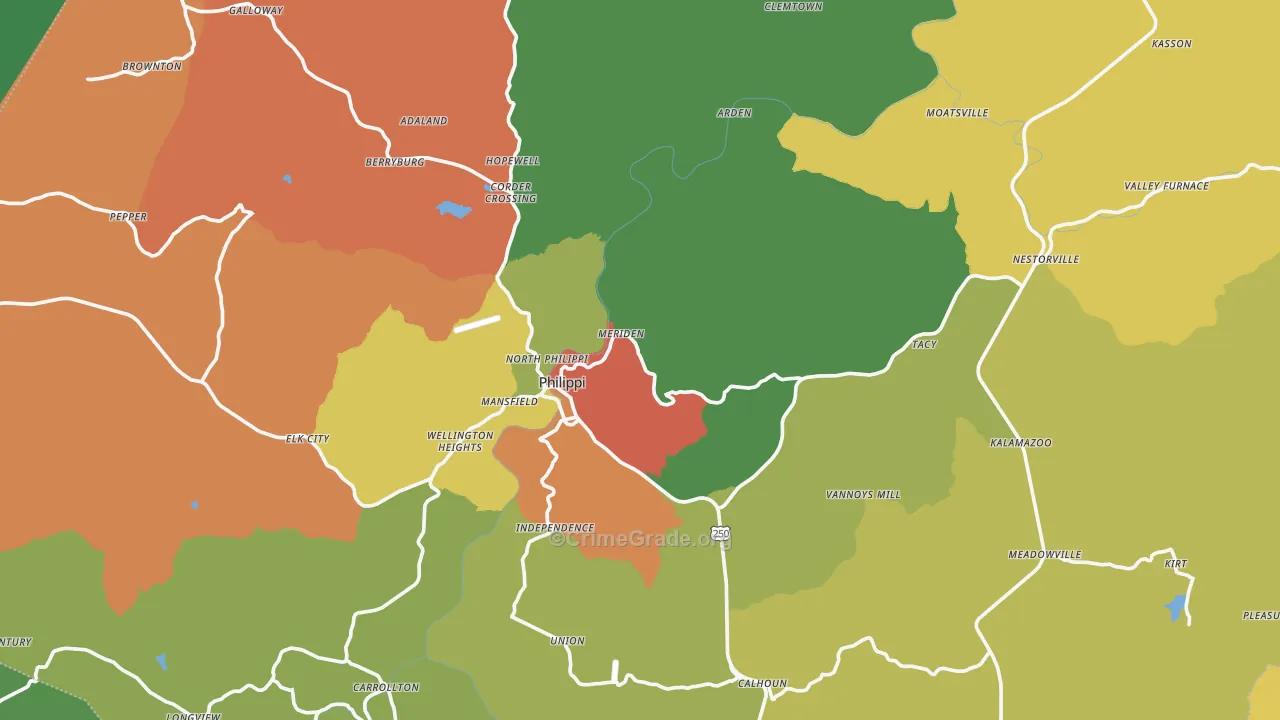 Stringtown, WV Map of Vandalism Rates