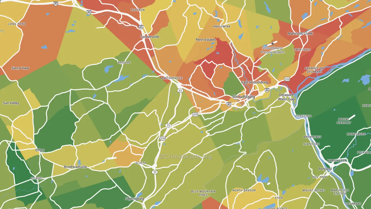 Stroudsburg, PA Map of Vandalism Rates