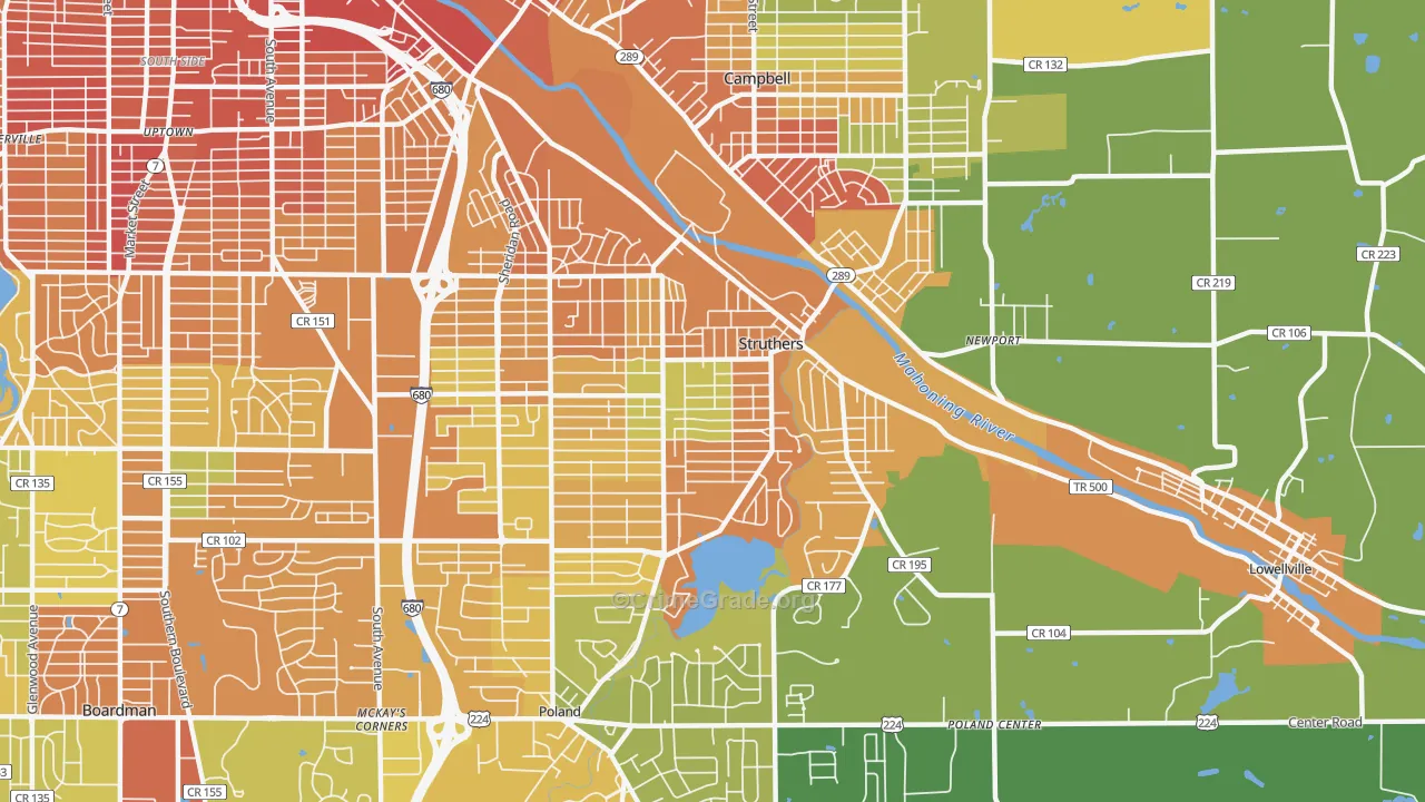 Struthers, OH Map of Vandalism Rates