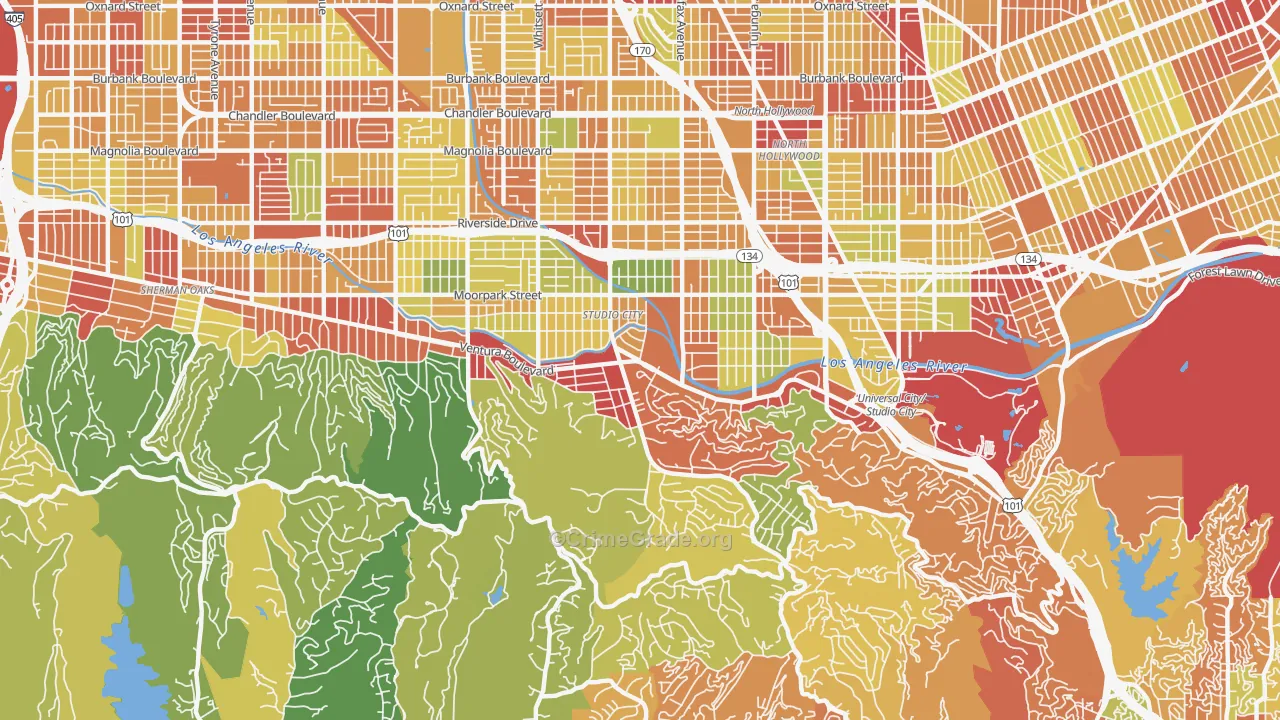 Studio City, CA Map of Vandalism Rates