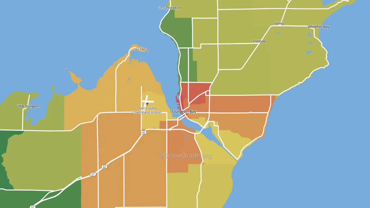 Sturgeon Bay, WI Map of Vandalism Rates