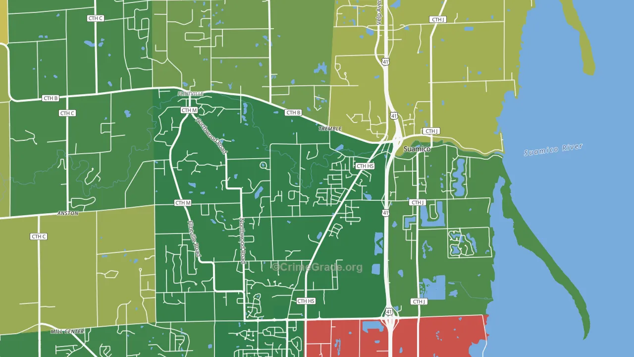 Suamico, WI Map of Vandalism Rates