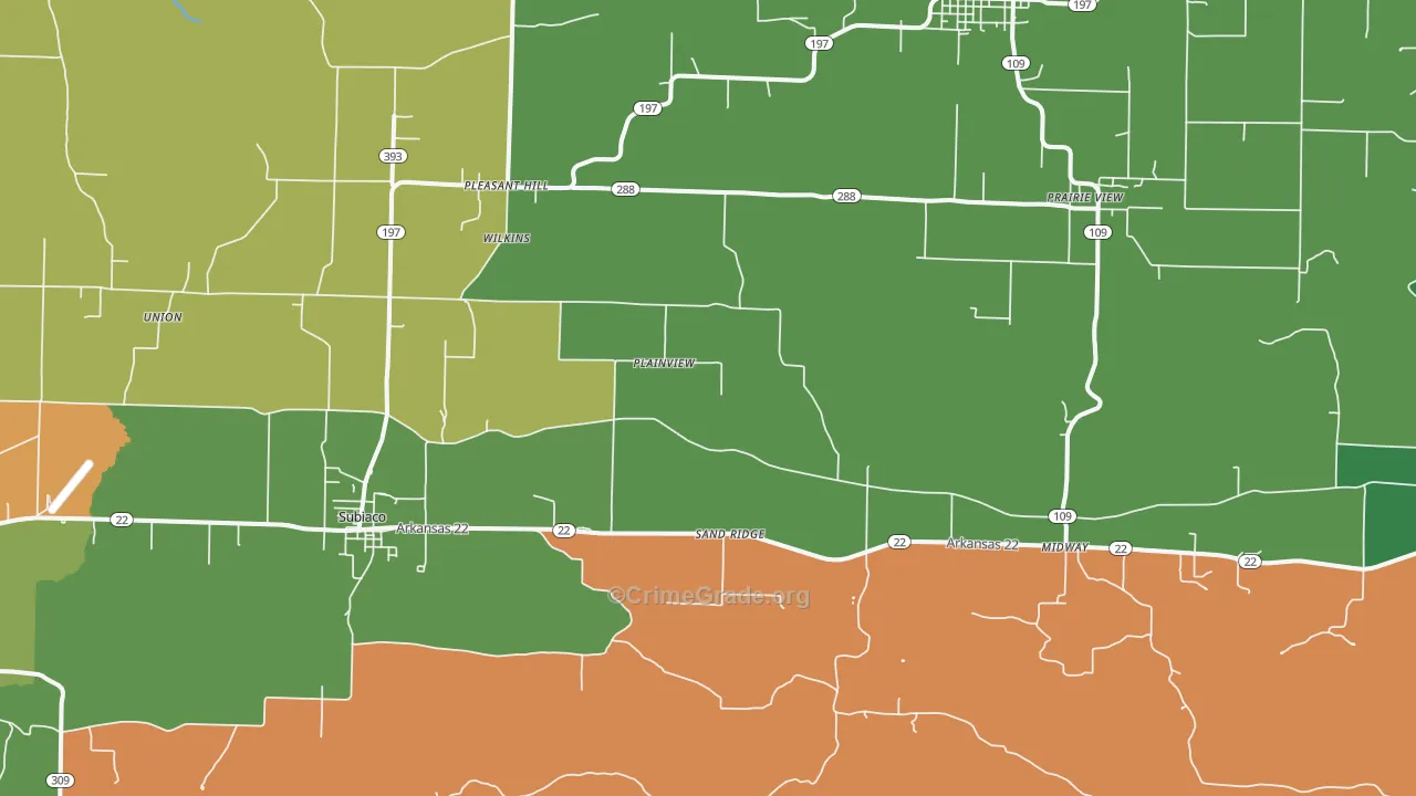 Subiaco, AR Map of Vandalism Rates