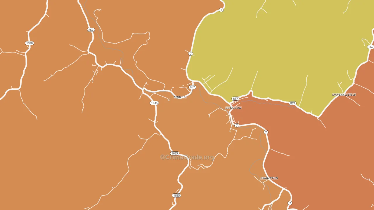 Sublett, KY Map of Vandalism Rates