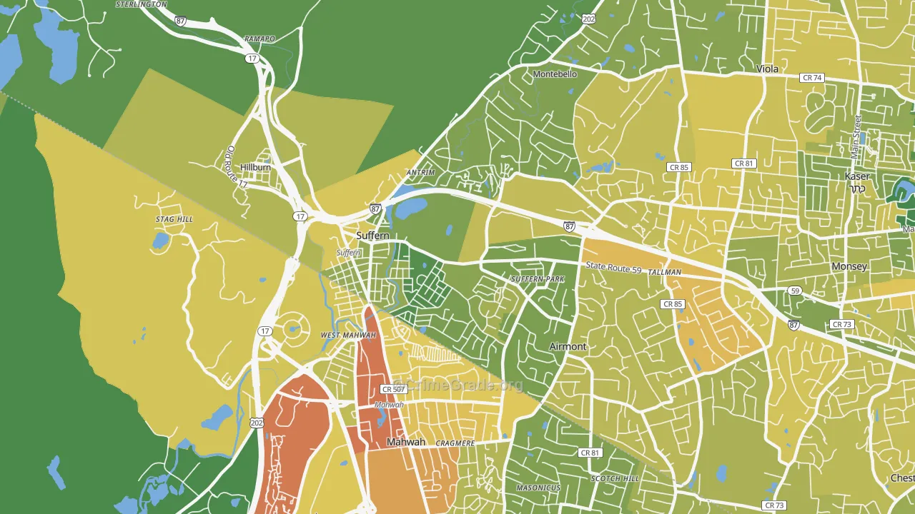 Suffern, NY Map of Vandalism Rates