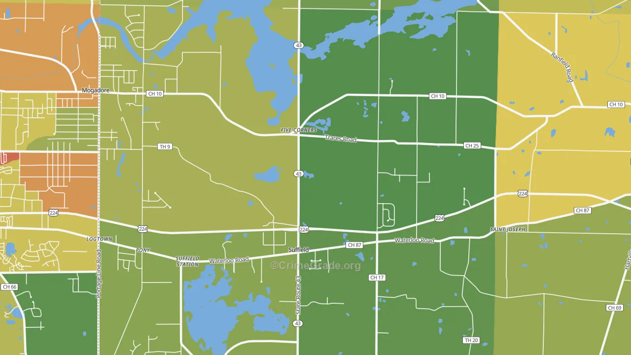 Suffield, OH Map of Vandalism Rates