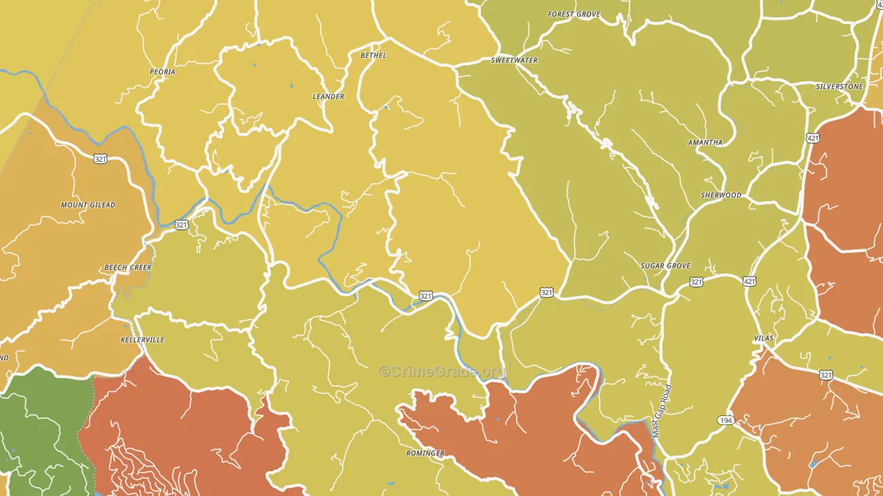 Sugar Grove, NC Map of Vandalism Rates