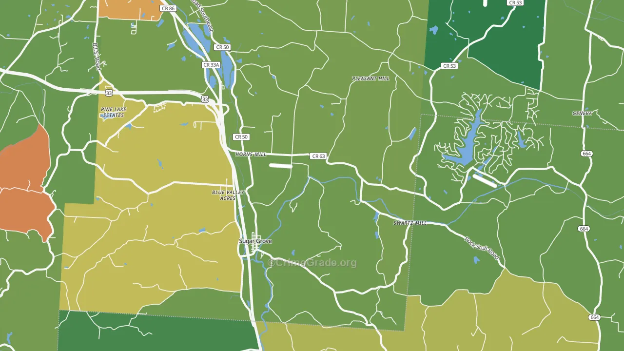 Sugar Grove, OH Map of Vandalism Rates