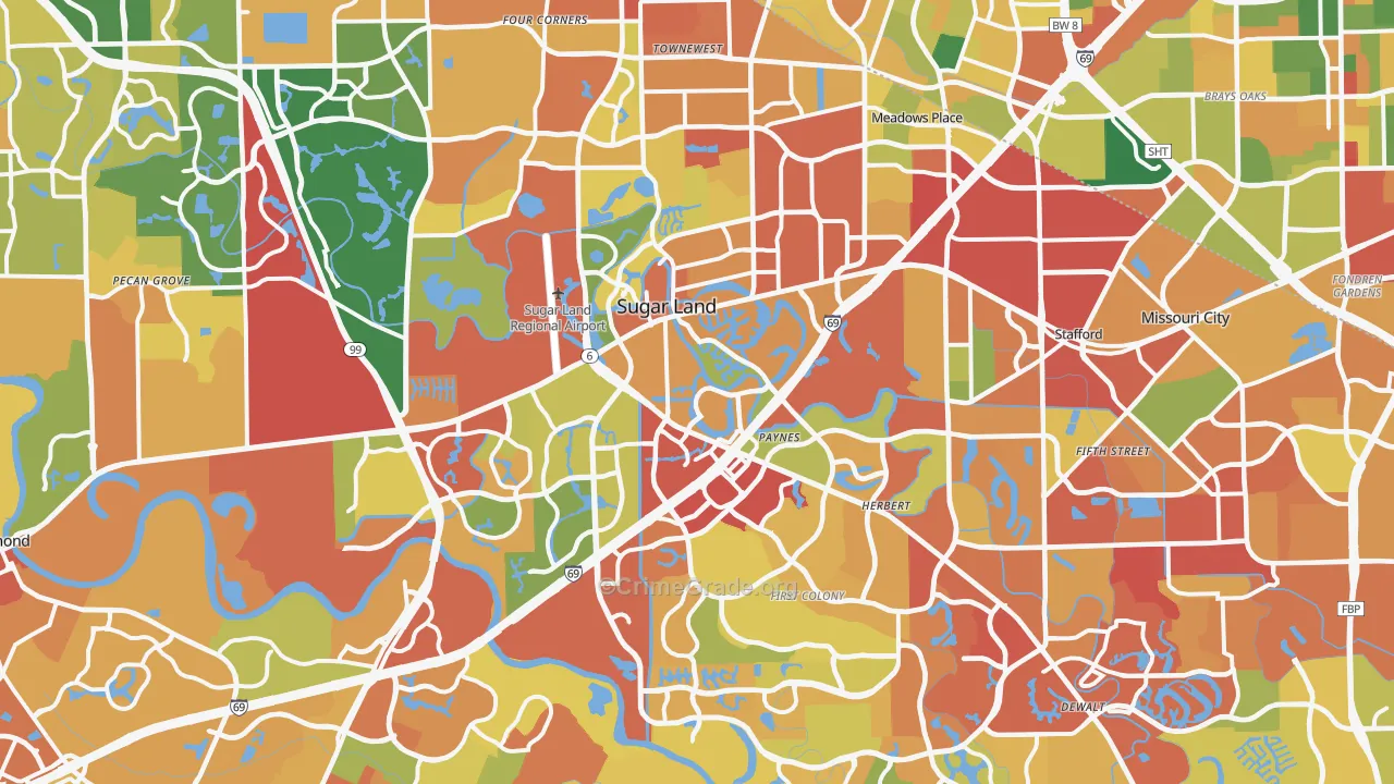 Sugar Land, TX Map of Vandalism Rates