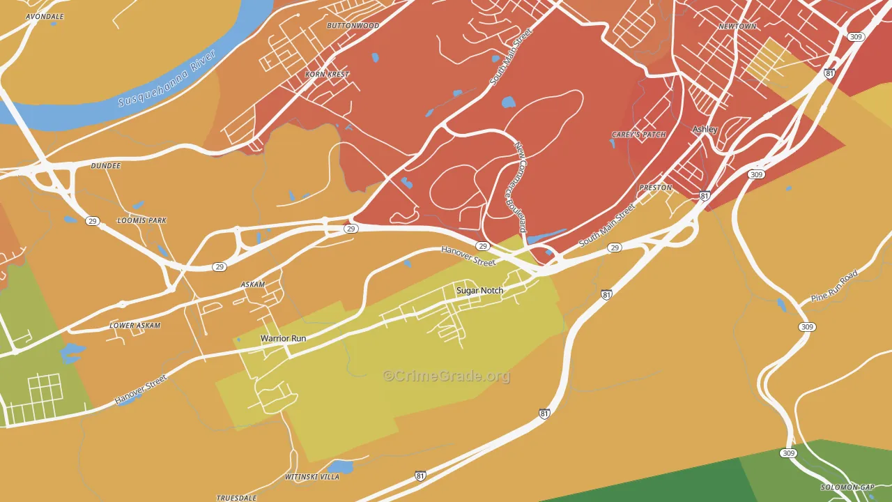 Sugar Notch, PA Map of Vandalism Rates