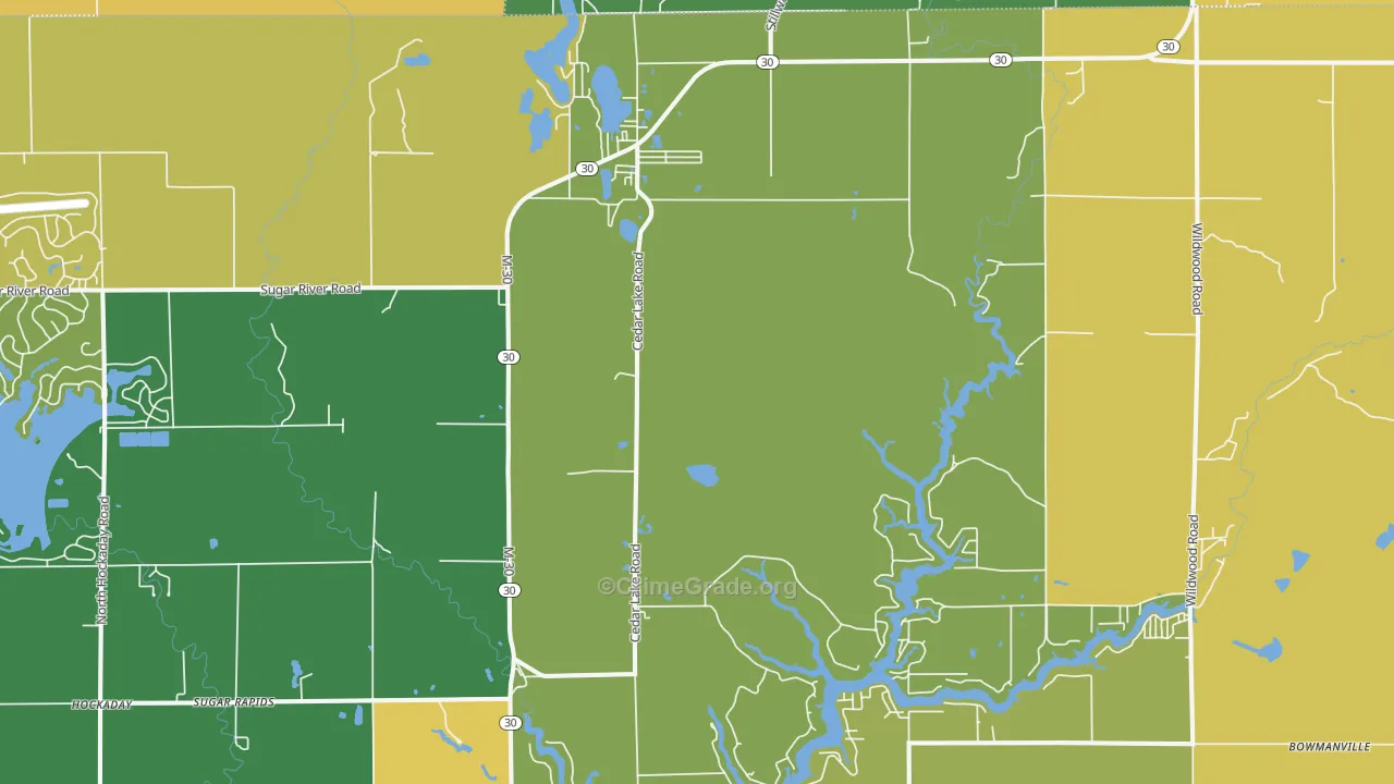 Sugar Rapids, MI Map of Vandalism Rates