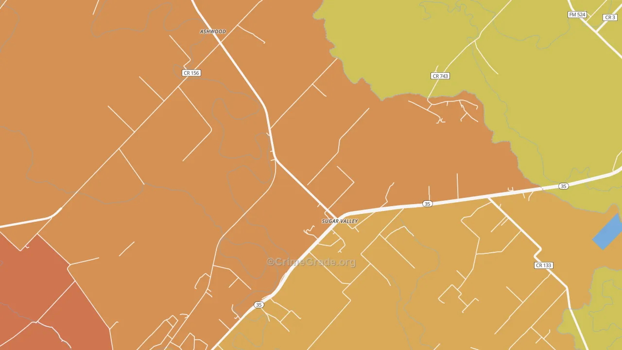 Sugar Valley, TX Map of Vandalism Rates