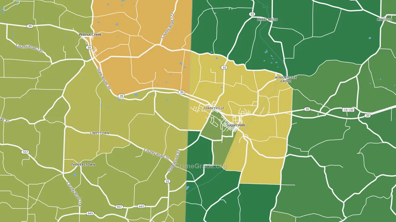 Sugarcreek, OH Map of Vandalism Rates