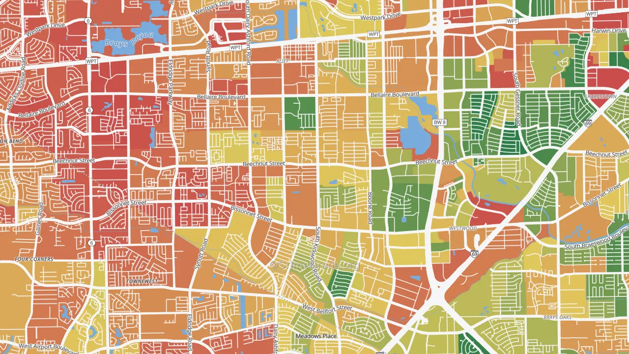 Sugarland, Houston, TX Map of Vandalism Rates