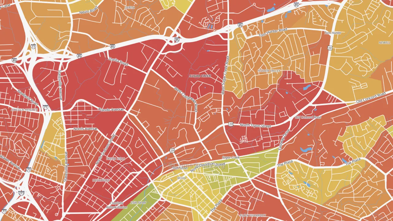 Sugaw Creek, Charlotte, NC Map of Vandalism Rates