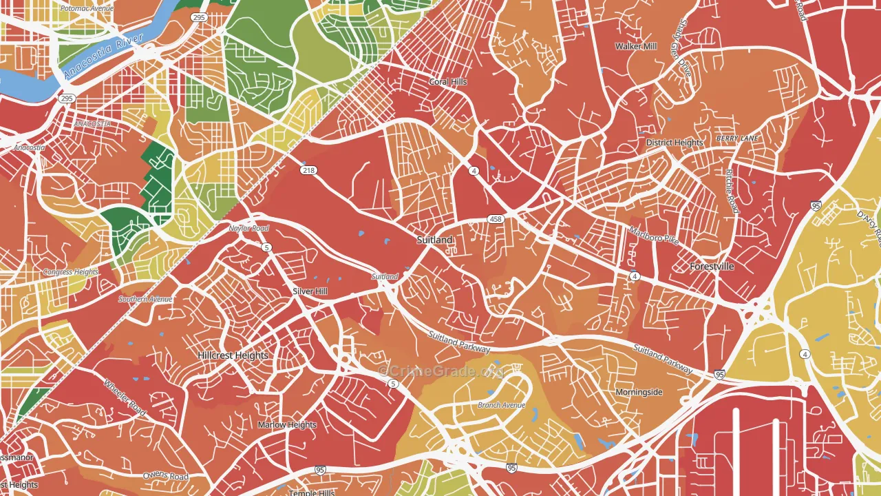 Suitland-Silver Hill, Suitland, MD Map of Vandalism Rates