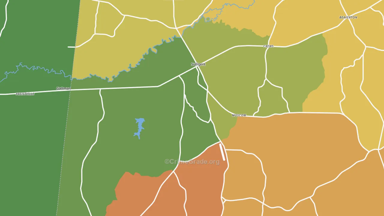 Sulligent, AL Map of Vandalism Rates