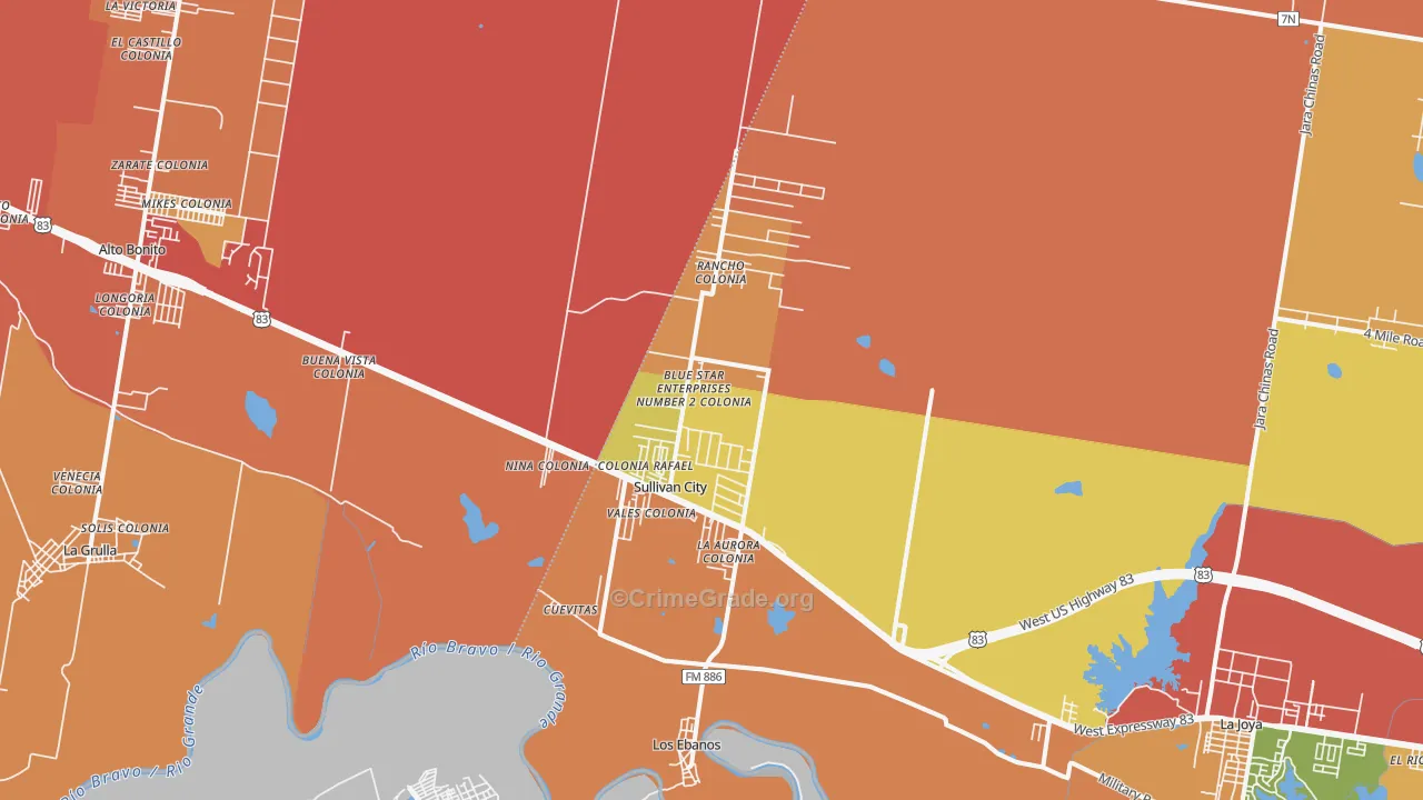Sullivan City, TX Map of Vandalism Rates