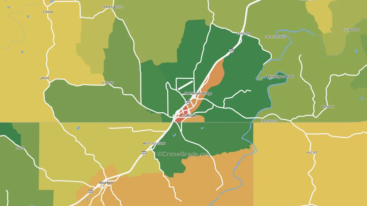 Sullivan, MO Map of Vandalism Rates