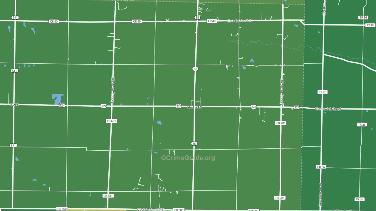 Sullivan, OH Map of Vandalism Rates