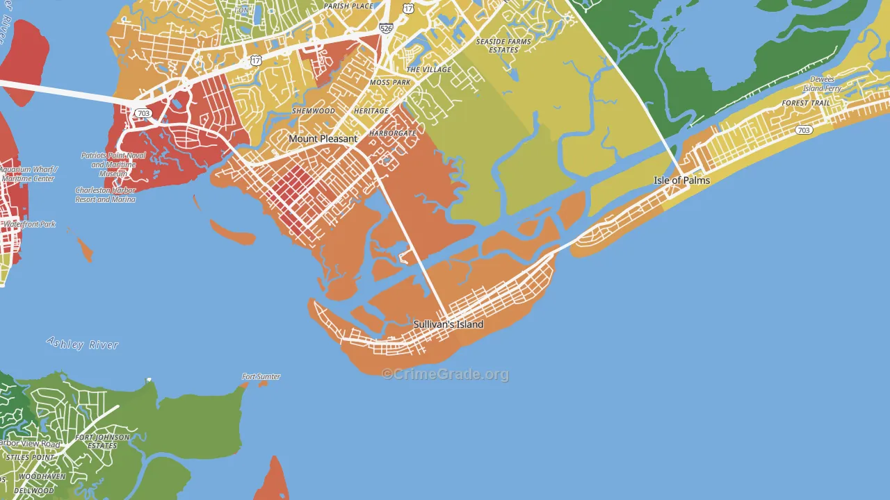 Sullivans Island, SC Map of Vandalism Rates