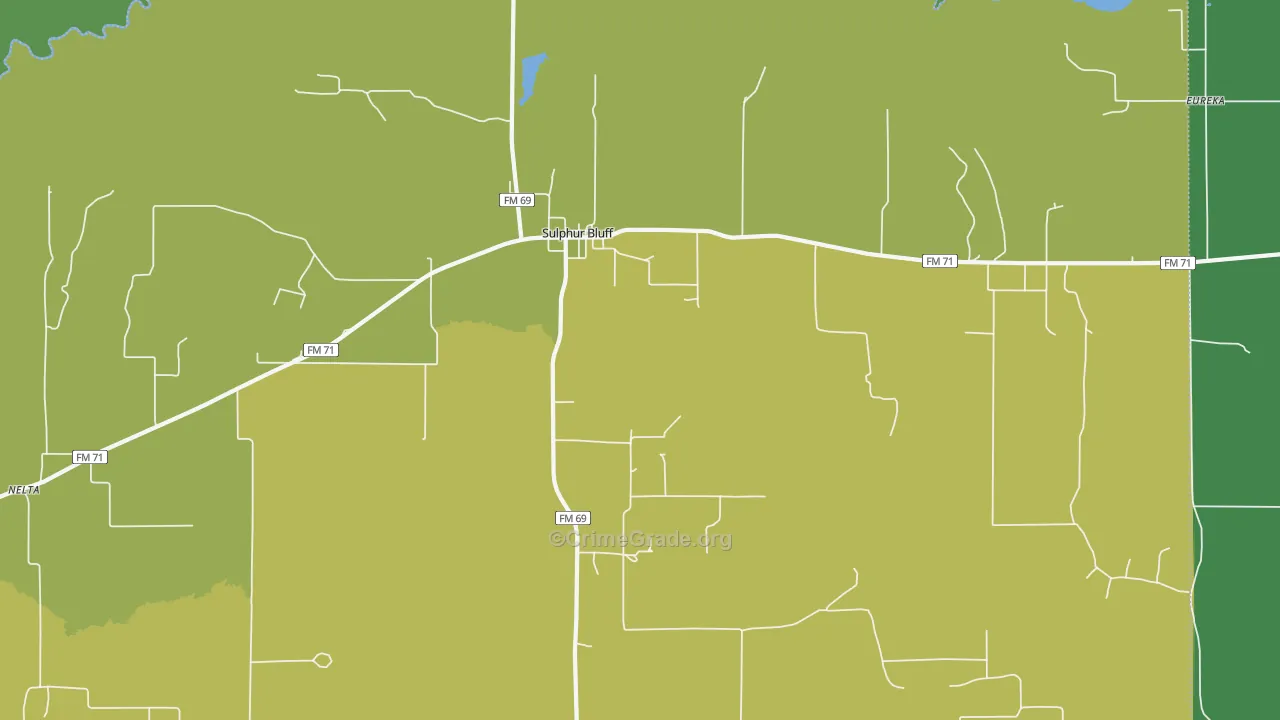 Sulphur Bluff, TX Map of Vandalism Rates