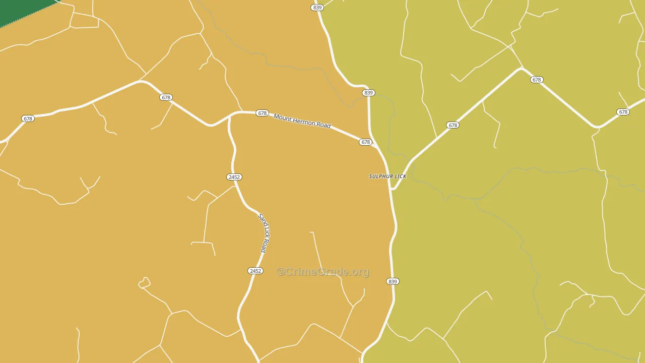 Sulphur Lick, KY Map of Vandalism Rates