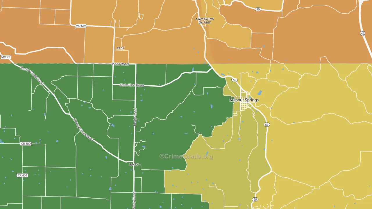 Sulphur Springs, AR Map of Vandalism Rates