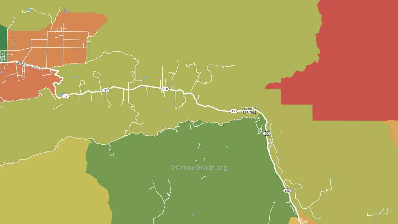 Sulphur Springs, CA Map of Vandalism Rates
