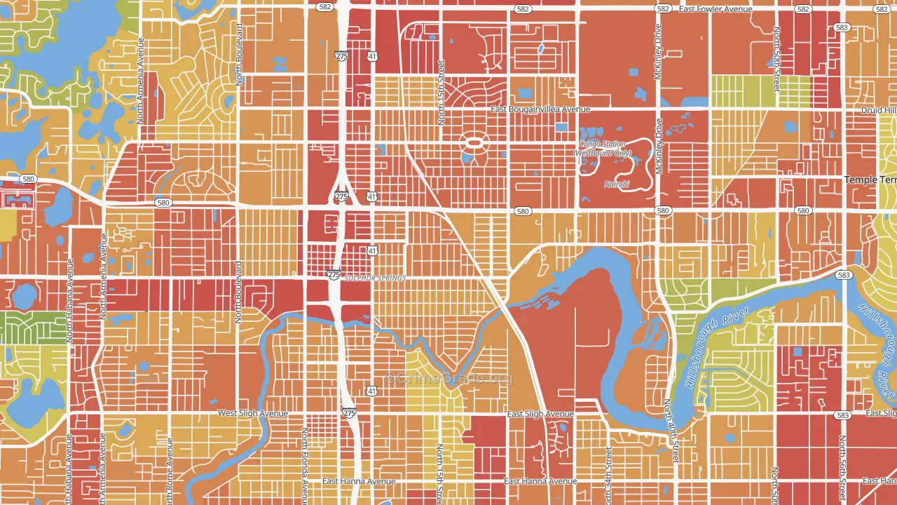 Sulphur Springs, Tampa, FL Map of Vandalism Rates