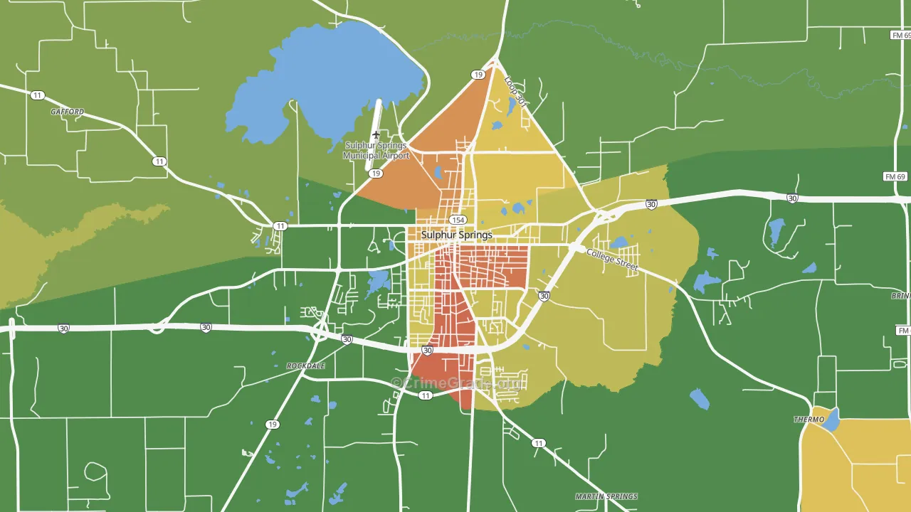 Sulphur Springs, TX Map of Vandalism Rates