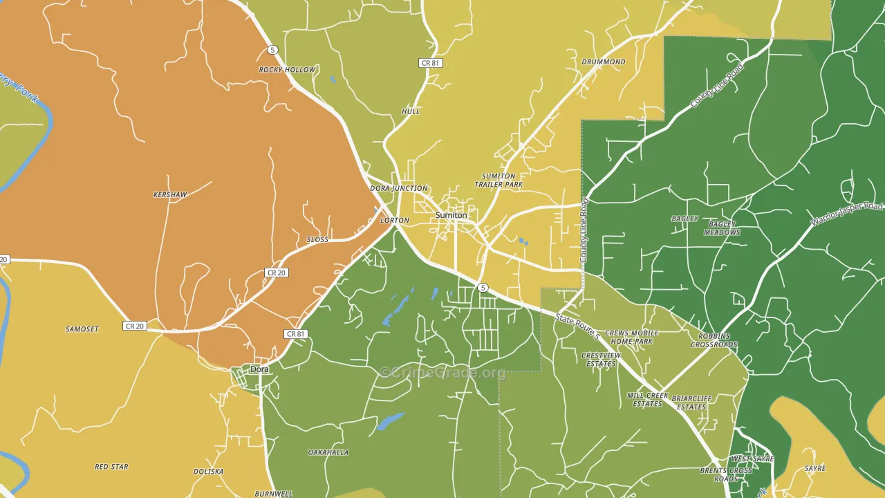 Sumiton, AL Map of Vandalism Rates