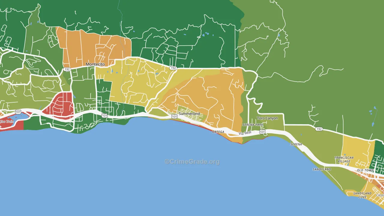 Summerland, CA Map of Vandalism Rates
