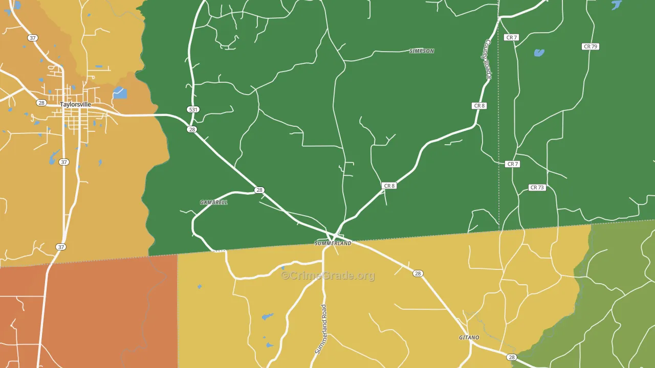 Summerland, MS Map of Vandalism Rates