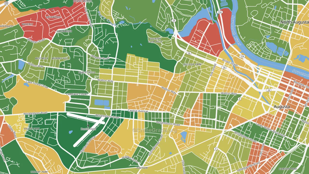 Summerville, Augusta, GA Map of Vandalism Rates