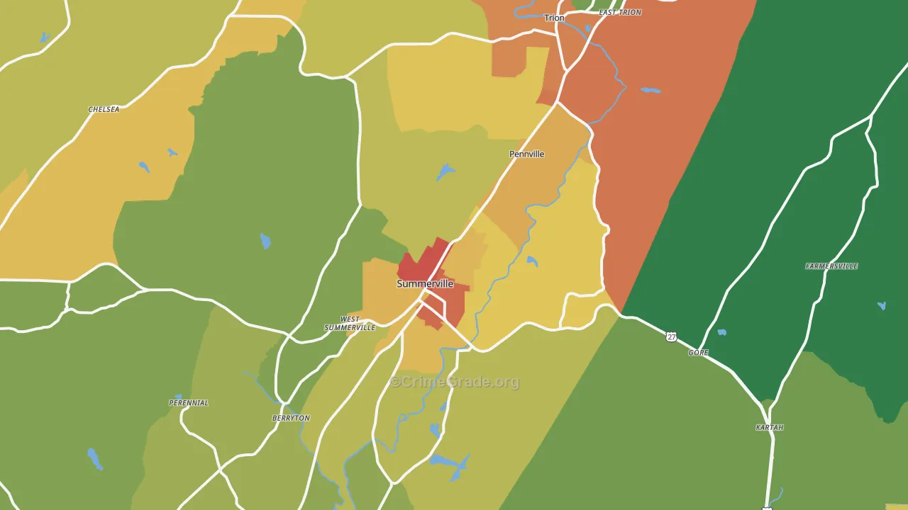 Summerville, GA Map of Vandalism Rates
